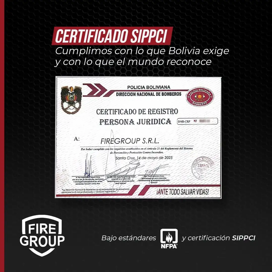 la empresa boliviana firegroup, de combate contra incendios, es certificada por sippci